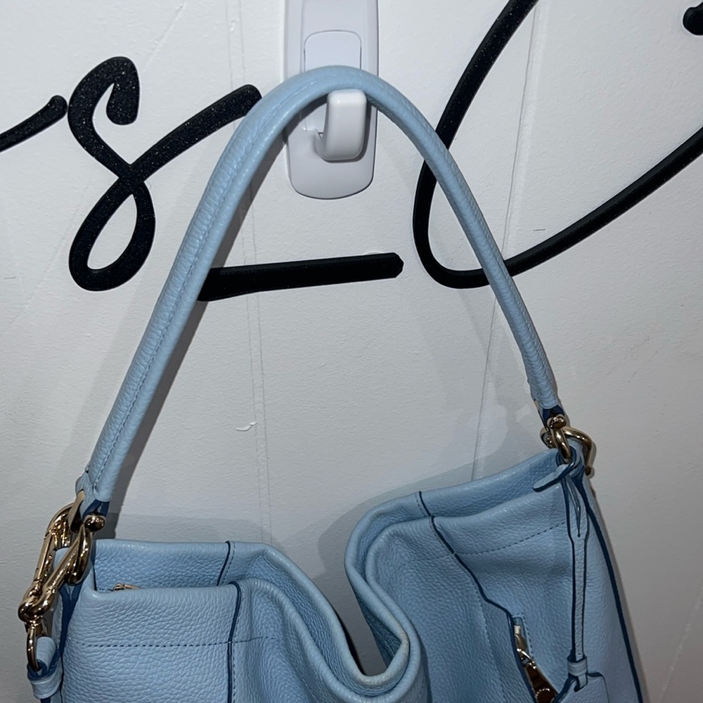 COACH Light Blue Leather 2 Way Shoulder Bag with Crossbody Strap EUC - Picture 9 of 16